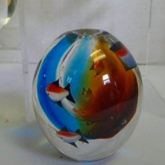 RARE Murano PEN HOLDER Paperweight Angel Fish Hand Blown Glass Tropical Collect - Picture 3 of 12